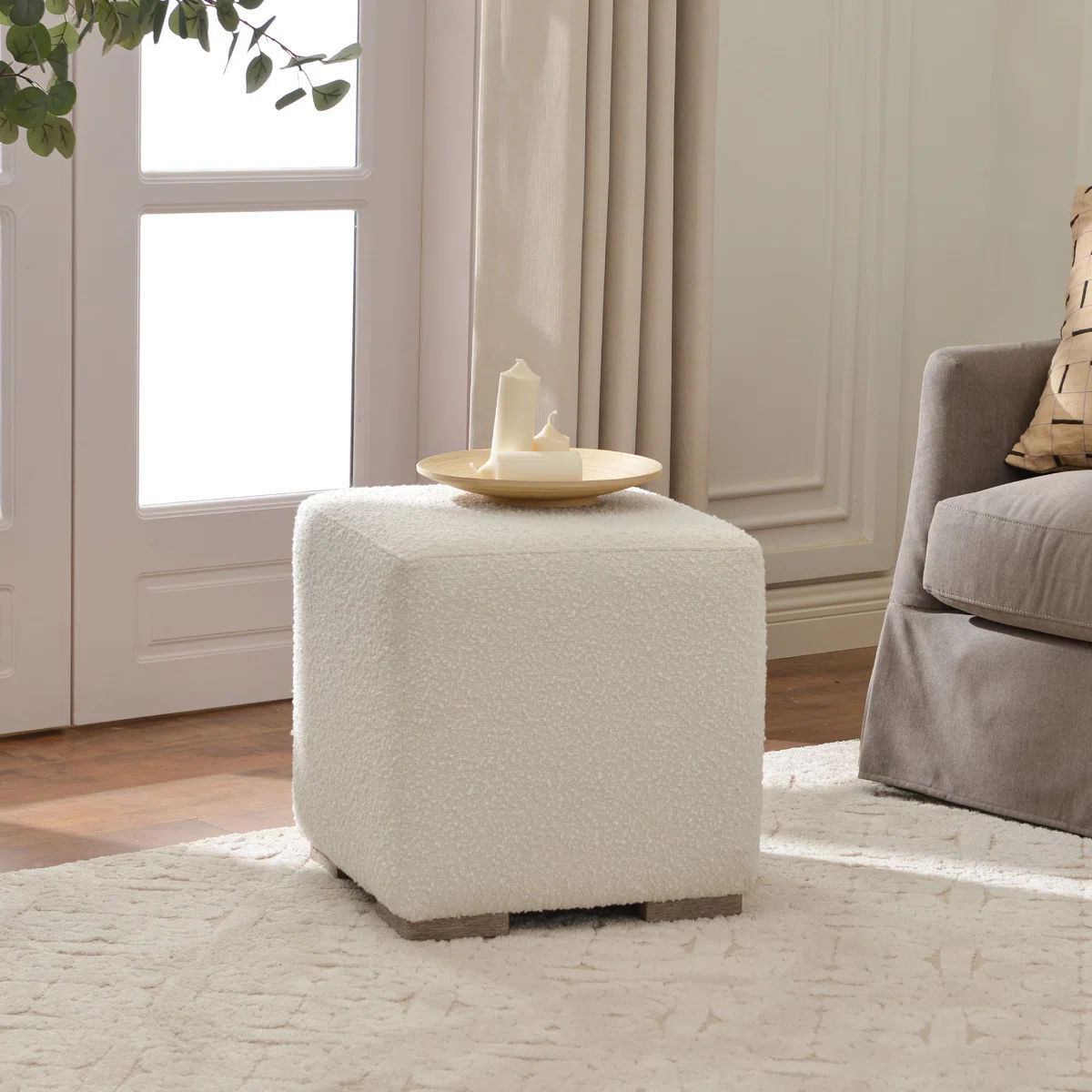 Wide Modern Square Boucle Upholstered Ottoman thumbnail 2
